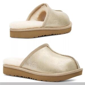 UGG Kids Keegan Metallic Slippers Wool Lined Slip On Shoes Gold